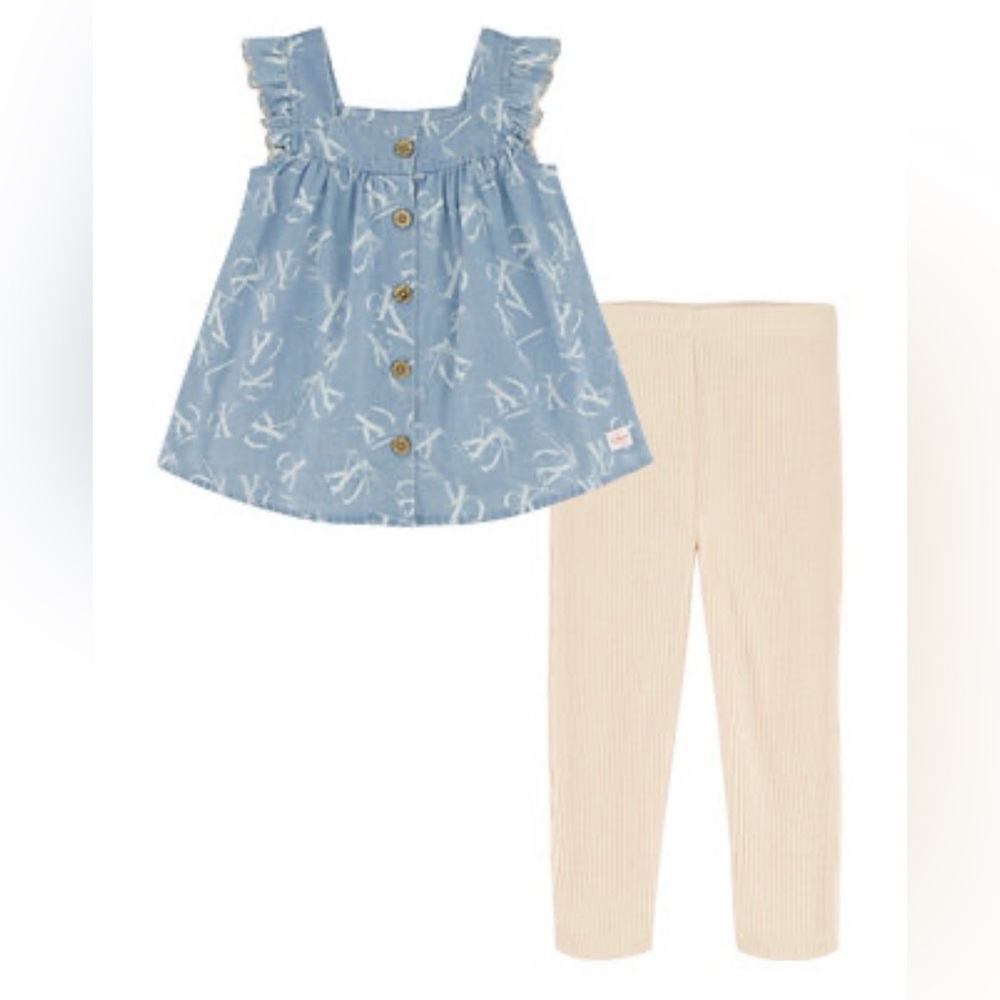 Calvin Klein Kid 2Pc Button Front Denim Tunic & Slub Ribbed Capri Capri Legging